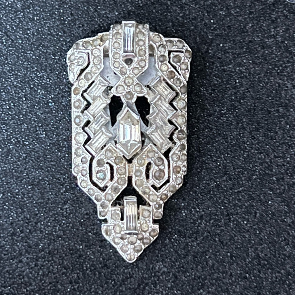 Intricate Silver-Tone Crystal Brooch-Pin